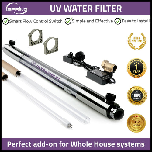UV water filter with components and branding on a white background